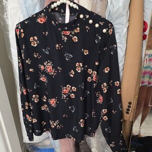 Zara Blue Embellished Long Sleeve Blouse with Mandarin Collar